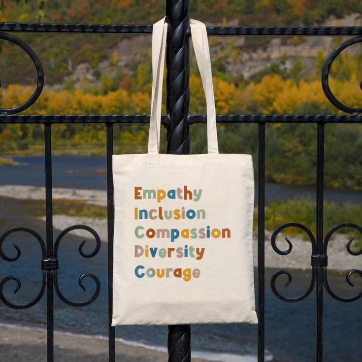 Inclusive Teacher Diversity Inclusion Empathy Teacher Team Canvas Tote Bag, funny design