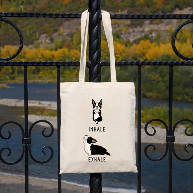 Inhale Exhale Yoga Boston Terrier Tshirt Canvas Tote Bag, funny design
