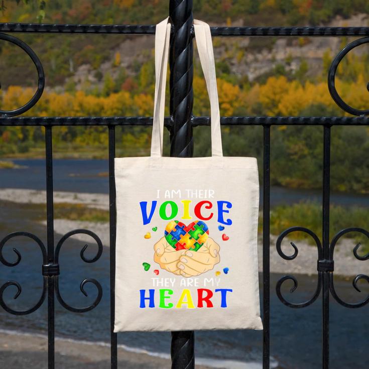 I Am Their Voice They Are My Heart Autism Awareness Teacher Canvas Tote Bag, funny design