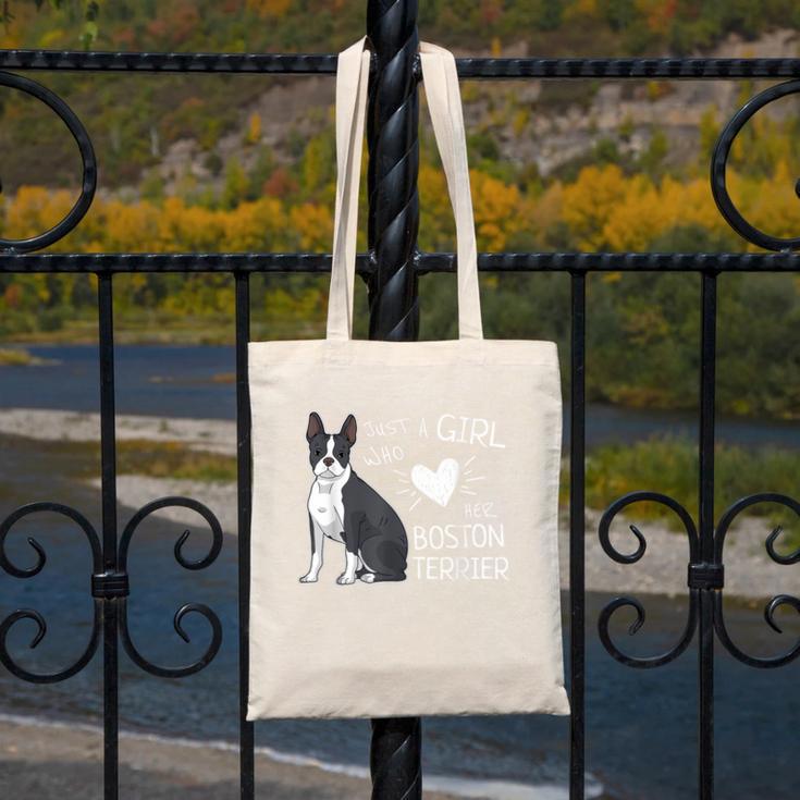 Just A Girl Who Loves Her Boston Terrier Puppy Love Canvas Tote Bag, funny design