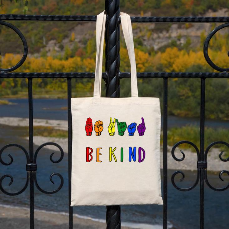 Be Kind Pride Sign Language Rainbow Teachers Interpreter ASL Canvas Tote Bag, funny design