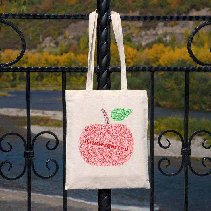 Kindergarten Apple Word Art For Teachers & Students Canvas Tote Bag, funny design