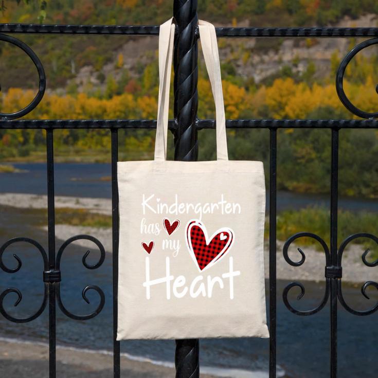 Kindergarten Has My Heart Buffalo Print Teacher Valentine Canvas Tote Bag, funny design Kindergarten Has My Heart Buffalo Print Teacher Valentine Canvas Tote Bag, funny design
