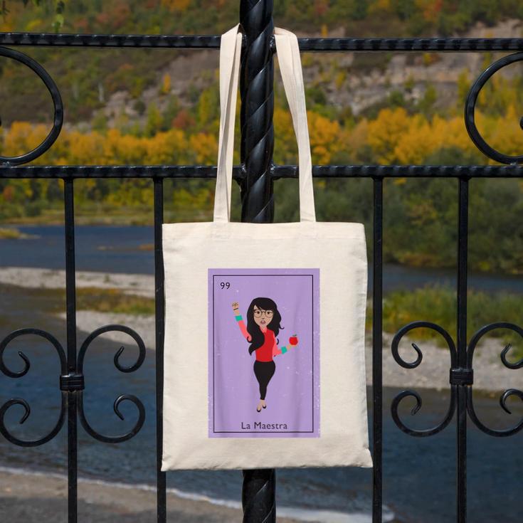 La Maestra Mexican Bingo Card Teacher Lottery Card Canvas Tote Bag, funny design