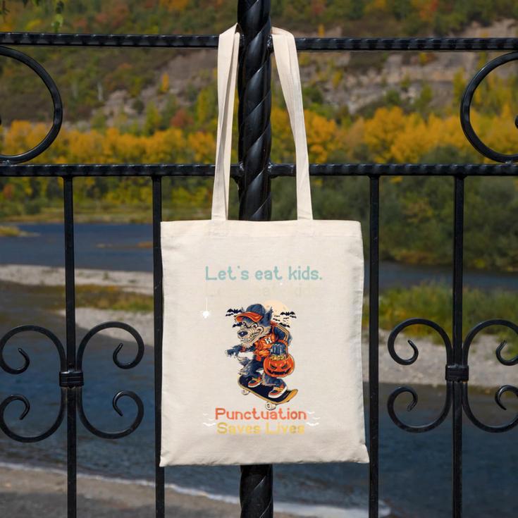 Let's Eat Kids Grammar Werewolf Halloween Teacher Canvas Tote Bag, funny design Let's Eat Kids Grammar Werewolf Halloween Teacher Canvas Tote Bag, funny design