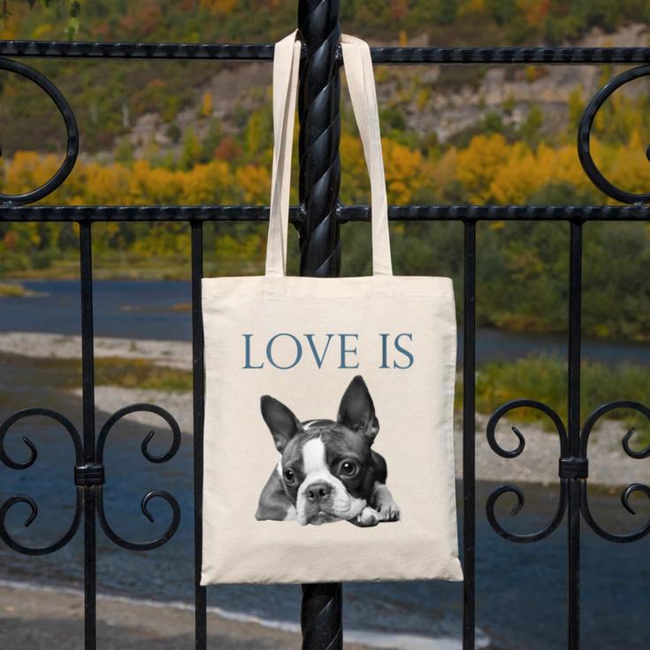 Love Is Boston Terrier Bostie Canvas Tote Bag, funny design