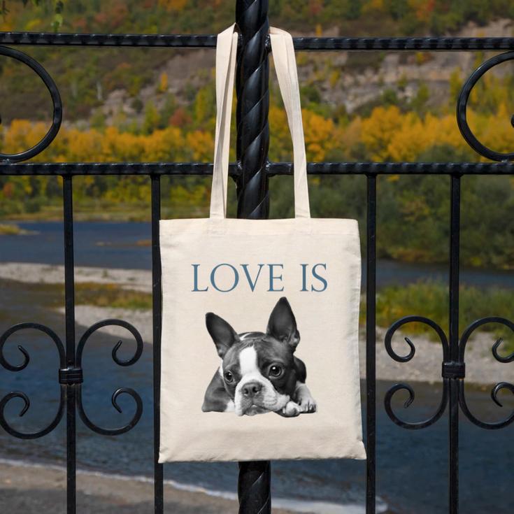 Love Is Boston Terrier Bostie Canvas Tote Bag, funny design