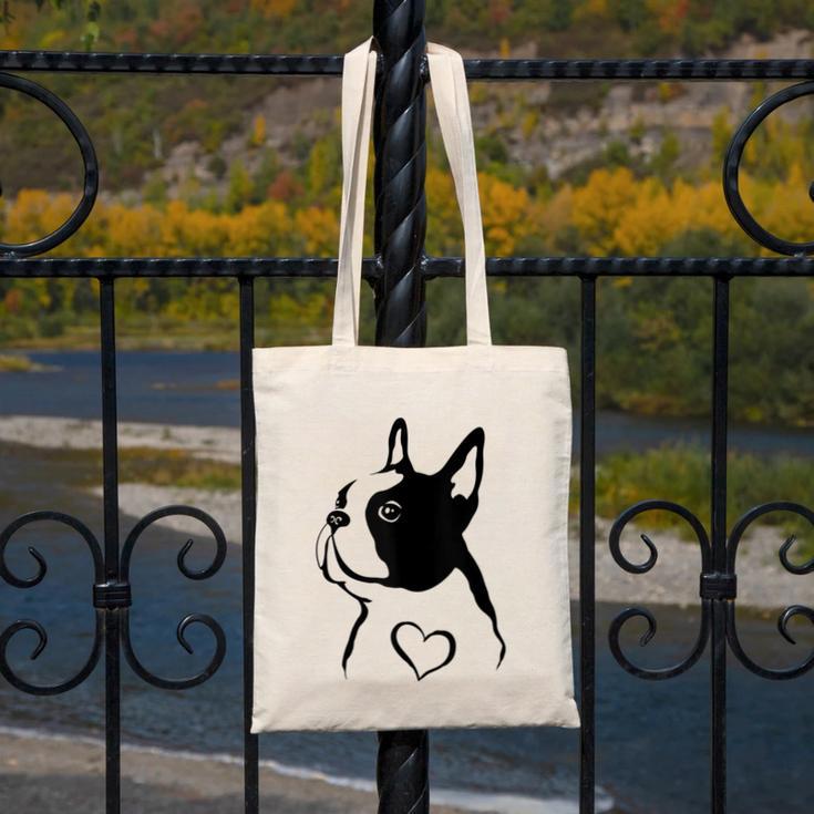 I Love My Boston Terrier Dog With Heart Canvas Tote Bag, funny design