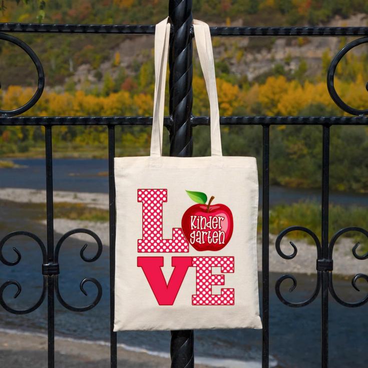 Love Kindergarten Cute Apple School Teacher Canvas Tote Bag, funny design Love Kindergarten Cute Apple School Teacher Canvas Tote Bag, funny design