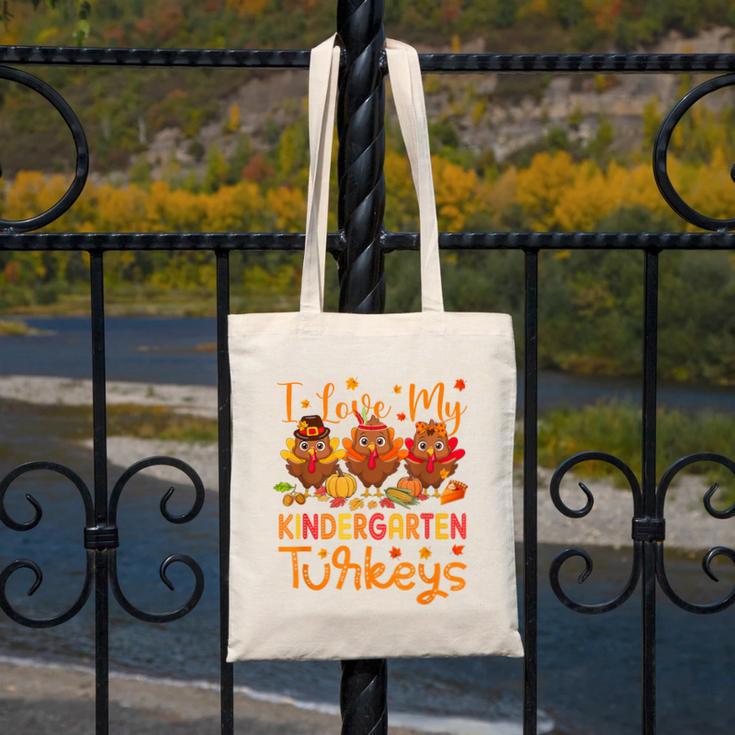 I Love My Kindergarten Turkeys Thanksgiving Teacher Students Canvas Tote Bag, funny design