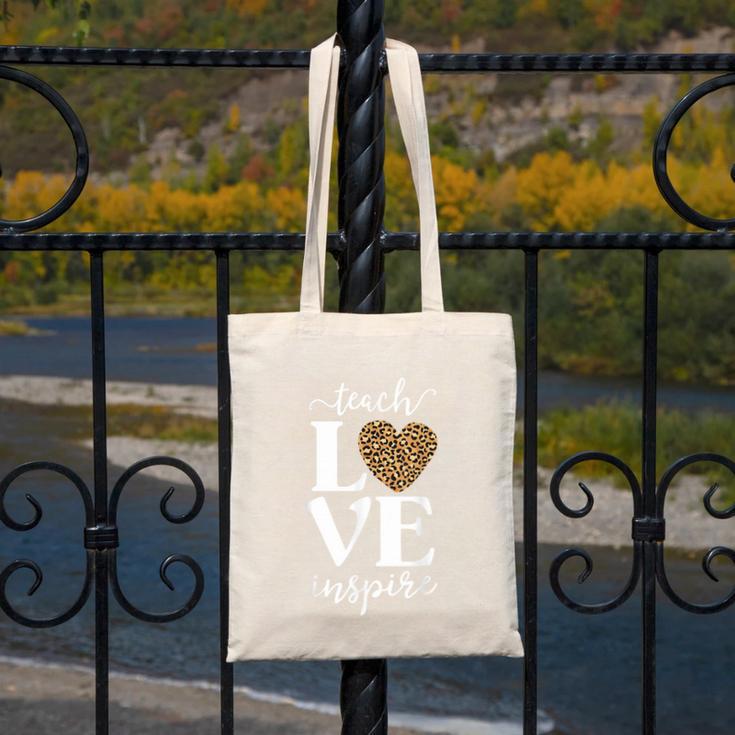 Love Leopard Print Teacher Cheetah School Inspire Teach Canvas Tote Bag, funny design