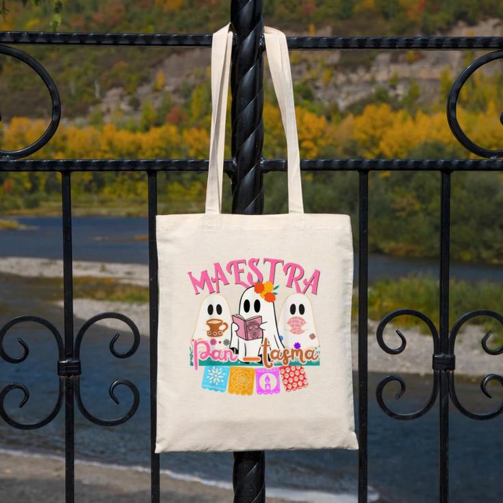 Maestra Pantasmas Conchas Teacher Mexican Halloween Canvas Tote Bag, funny design Maestra Pantasmas Conchas Teacher Mexican Halloween Canvas Tote Bag, funny design