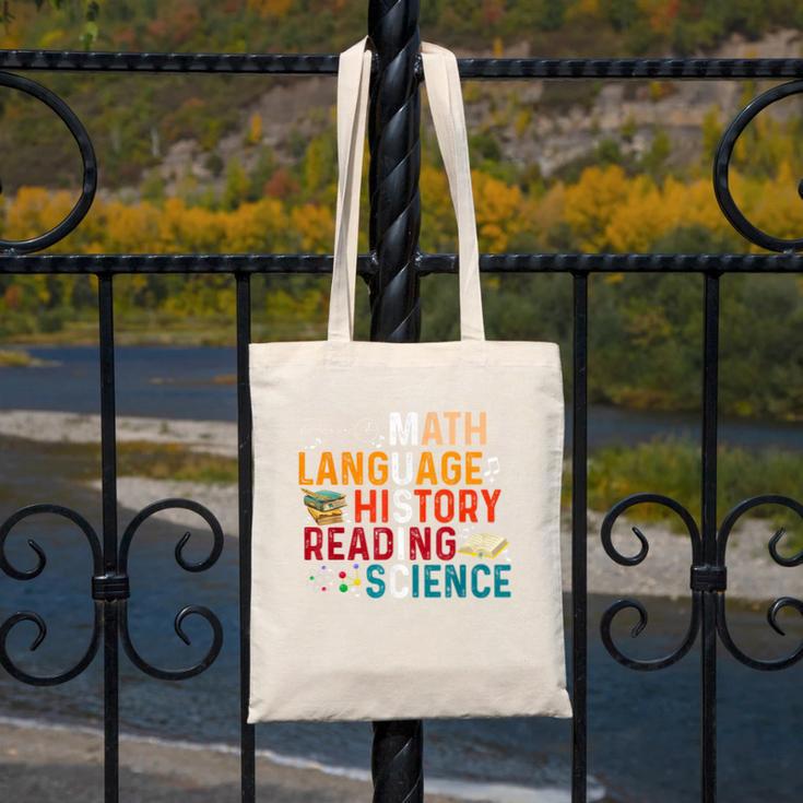 Math Language History Reading Science Music Teacher Canvas Tote Bag, History Teacher Gifts, Science Teacher Gifts, funny design Math Language History Reading Science Music Teacher Canvas Tote Bag, History Teacher Gifts, Science Teacher Gifts, funny design