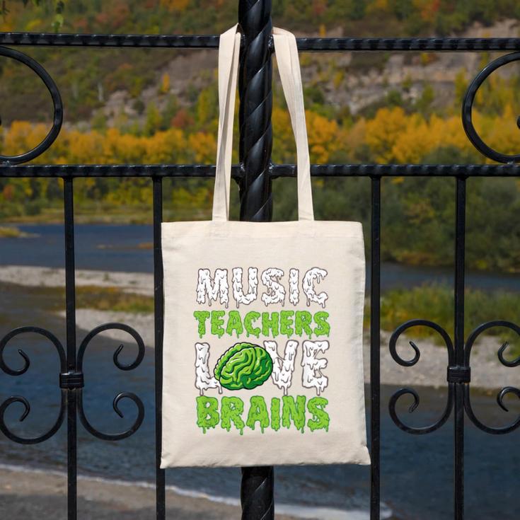 Music Teachers Love Brains Cute Teaching Halloween Canvas Tote Bag, funny design