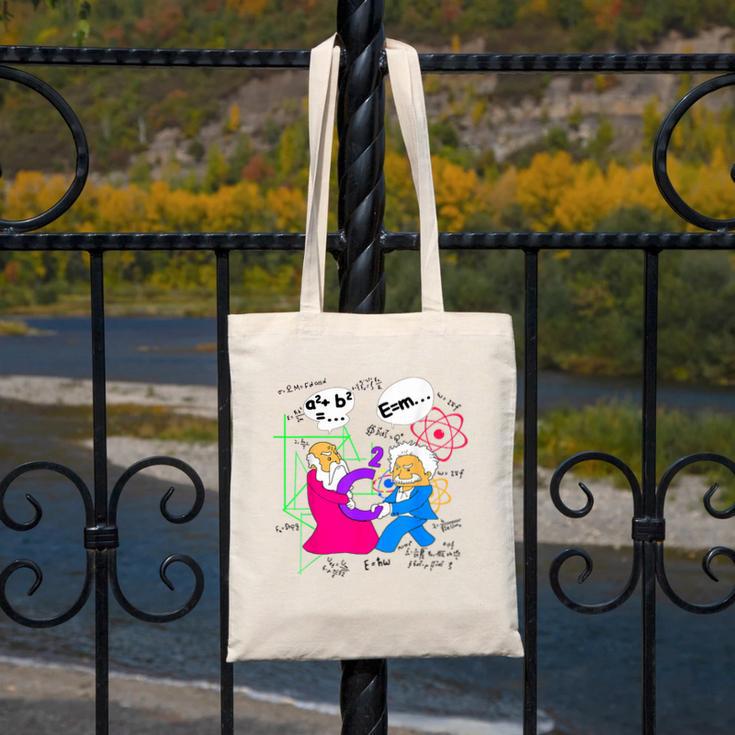 Nerdy Pythagoras Fighting Over C Squared Math Teacher Canvas Tote Bag, funny design Nerdy Pythagoras Fighting Over C Squared Math Teacher Canvas Tote Bag, funny design