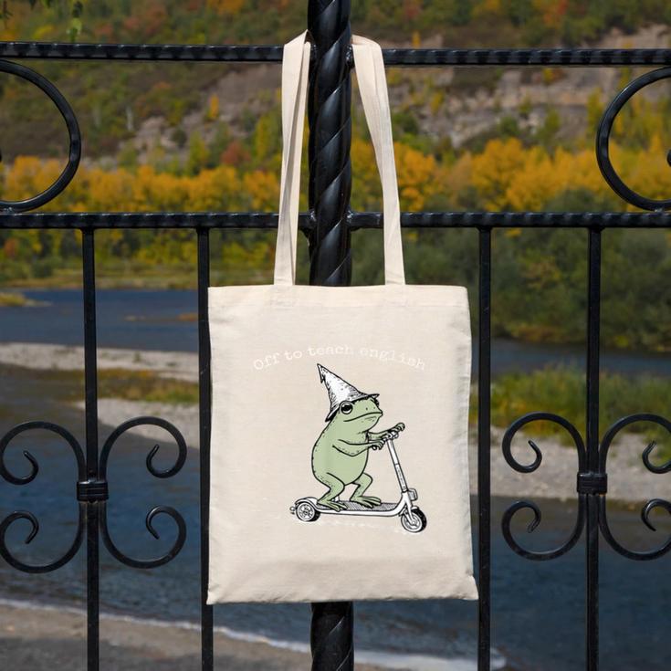 Off To Teach English Scooter Frog ESL Teacher Literature Canvas Tote Bag, Esl Teacher Gifts, English Teacher Gifts, funny design Off To Teach English Scooter Frog ESL Teacher Literature Canvas Tote Bag, Esl Teacher Gifts, English Teacher Gifts, funny design