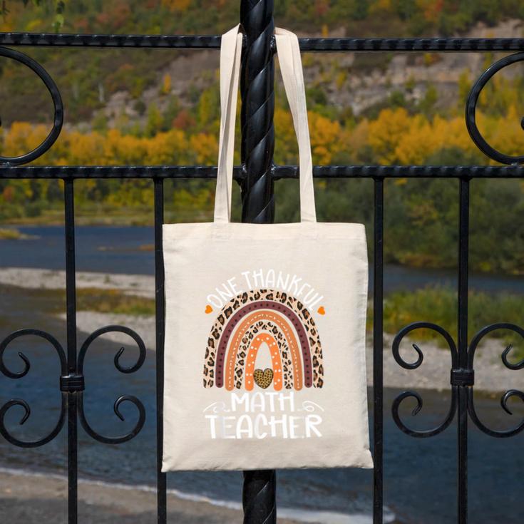 One Thankful Math Teacher Leopard Rainbow Thanksgiving Canvas Tote Bag, funny design One Thankful Math Teacher Leopard Rainbow Thanksgiving Canvas Tote Bag, funny design