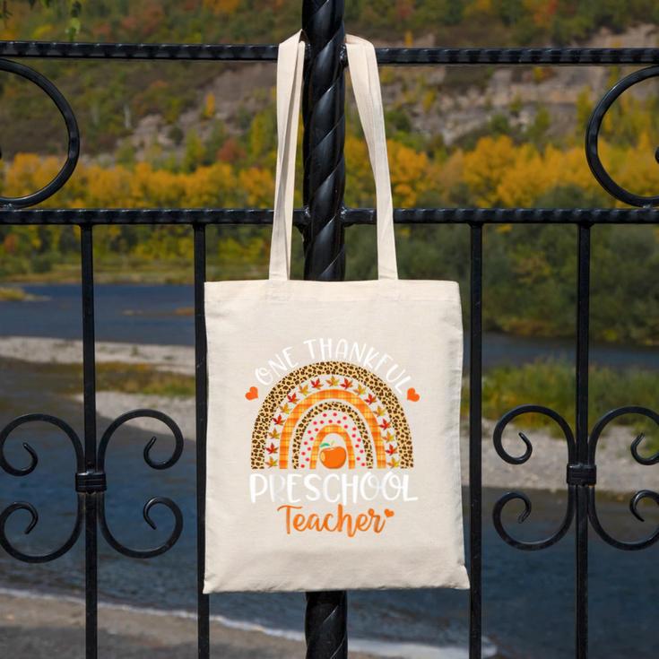 One Thankful Preschool Teacher Thanksgiving Rainbow Canvas Tote Bag, funny design One Thankful Preschool Teacher Thanksgiving Rainbow Canvas Tote Bag, funny design