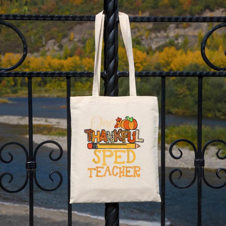 One Thankful Sped Teacher Cute Thanksgiving Women Canvas Tote Bag, funny design