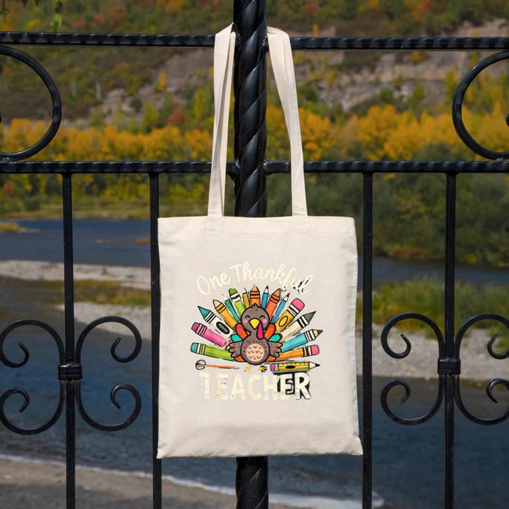 One Thankful Teacher Cute Thanksgiving Turkey School Canvas Tote Bag, funny design