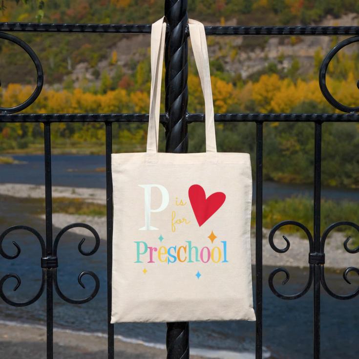 P Is For Preschool Teacher Student Back To School Canvas Tote Bag, funny design P Is For Preschool Teacher Student Back To School Canvas Tote Bag, funny design