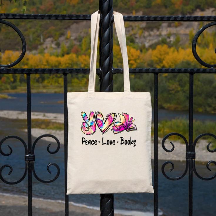 Peace Love Books Librarian Teacher Life Book Library Tie Dye Canvas Tote Bag, funny design