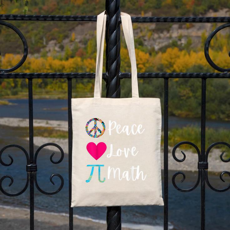 Peace Love Math Maths Teacher Pi Symbol Men Women Canvas Tote Bag, funny design