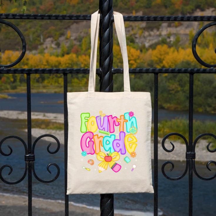 Preppy Fourth Grade Back To School 4th Grade Teacher Girls Canvas Tote Bag, 4th Grade Teacher Gifts, funny design