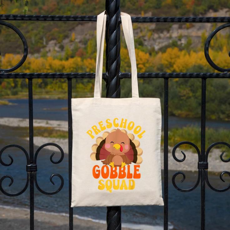 Preschool Gobble Squad Cute Turkey Thanksgiving Teacher Canvas Tote Bag, funny design Preschool Gobble Squad Cute Turkey Thanksgiving Teacher Canvas Tote Bag, funny design