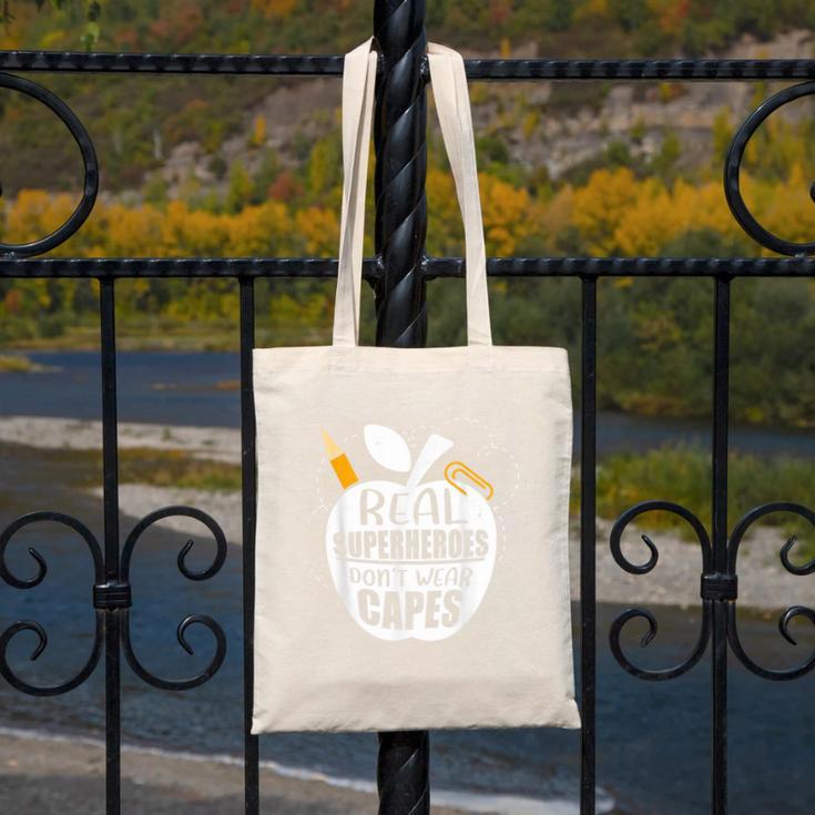 Real Superheroes Wear No Capes Teacher Design Teach Canvas Tote Bag, funny design