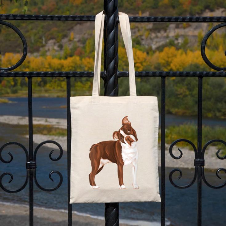 Red Boston Terrier Dog Canvas Tote Bag, funny design