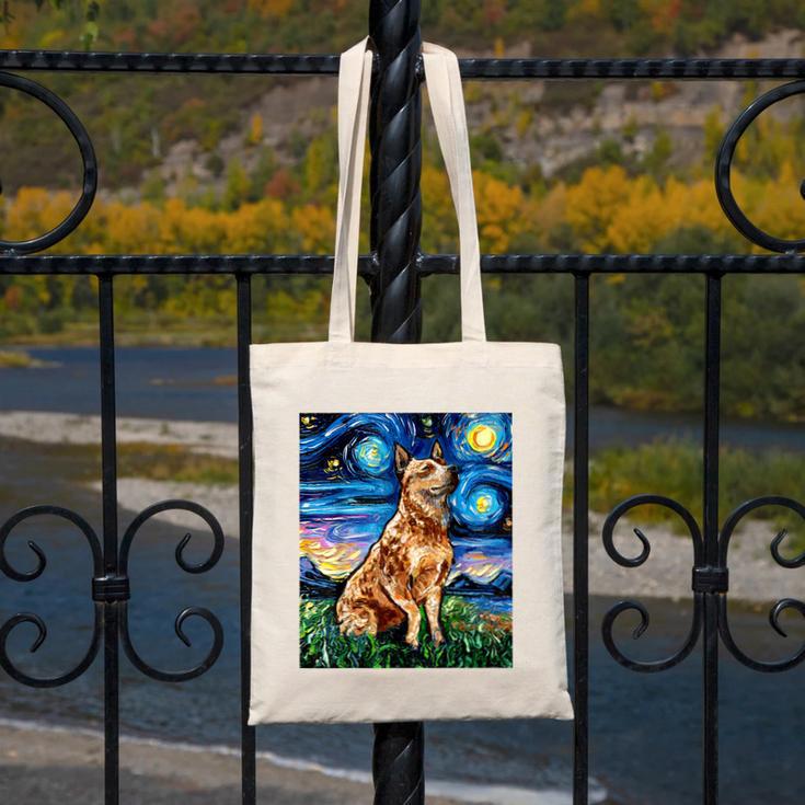 Red Heeler Starry Night Cattle Dog Colorful Art By Aja For Men Women Girls Kids Canvas Tote Bag, funny design