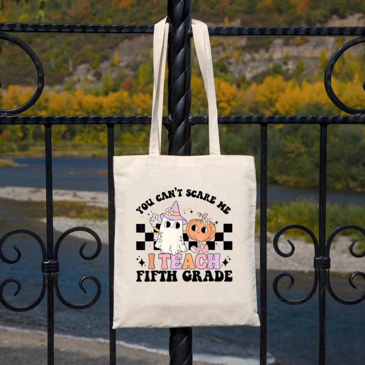 Retro You Can't Scare Me I Teach 5th Grade Teacher Halloween Canvas Tote Bag, funny design