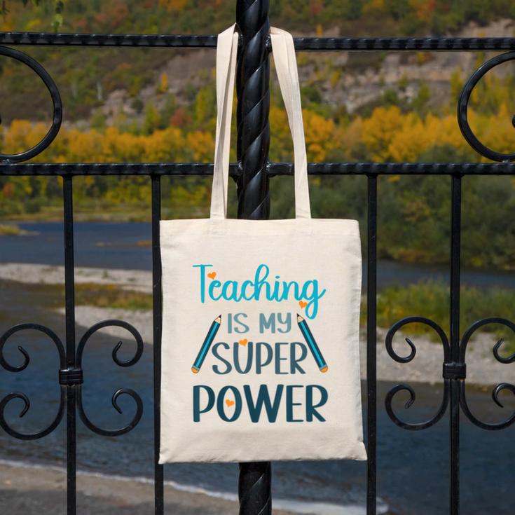 Retro Groovy Teaching Is My Super Power Teacher's Present Men Women Canvas Tote Bag, funny design