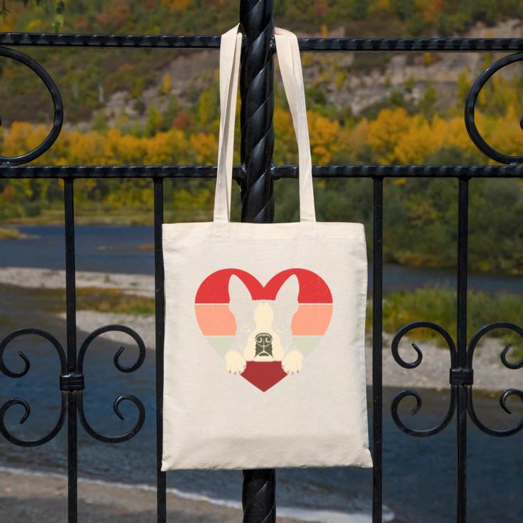 Retro Heart Boston Terrier Dog Vintage Valentine Canvas Tote Bag, funny design