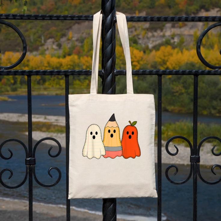 Retro Pencil Ghost Boo Spooky Teacher Halloween Costume Canvas Tote Bag, funny design Retro Pencil Ghost Boo Spooky Teacher Halloween Costume Canvas Tote Bag, funny design