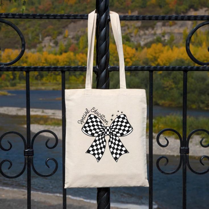Retro Special Education Squad Coquette Bow SPED Teacher Canvas Tote Bag, funny design Retro Special Education Squad Coquette Bow SPED Teacher Canvas Tote Bag, funny design