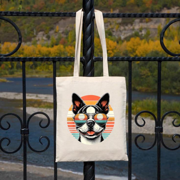 Retro Sunset Sunglasses Boston Terrier Boston Bull Bostie Canvas Tote Bag, funny design