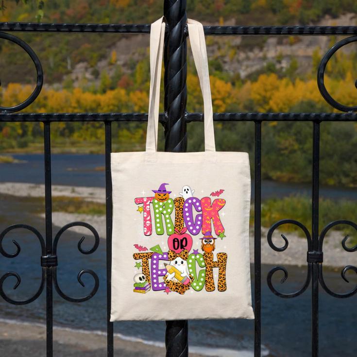 Retro Trick Or Teach Leopard Ghost Halloween Spooky Teacher Canvas Tote Bag, funny design Retro Trick Or Teach Leopard Ghost Halloween Spooky Teacher Canvas Tote Bag, funny design