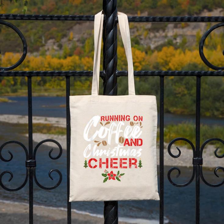Running On Coffee And Christmas Cheer Lover Teacher For Men Women Kids Canvas Tote Bag, funny design Running On Coffee And Christmas Cheer Lover Teacher For Men Women Kids Canvas Tote Bag, funny design