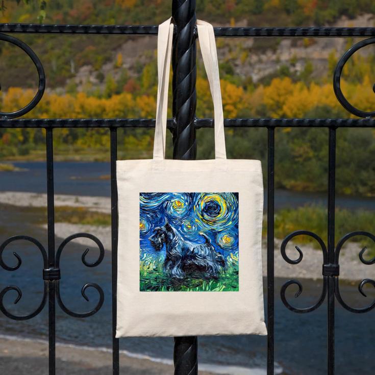Scottish Terrier Starry Night Scotty Dog Art By Aja Canvas Tote Bag, funny design