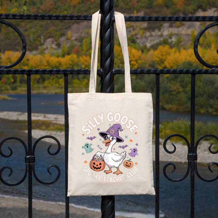 Silly Goose Spooky Teacher Club Halloween Witch Ghost Canvas Tote Bag, funny design Silly Goose Spooky Teacher Club Halloween Witch Ghost Canvas Tote Bag, funny design