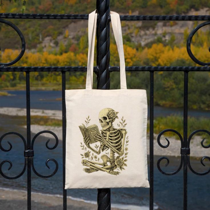 Skeleton Book Floral Skull Halloween Teacher Costume Canvas Tote Bag, funny design Skeleton Book Floral Skull Halloween Teacher Costume Canvas Tote Bag, funny design