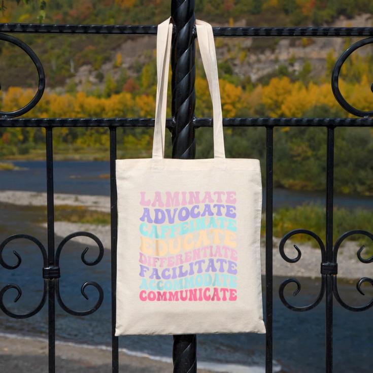 Sped Caffeinate Advocate Laminate Educate Teacher Canvas Tote Bag, funny design Sped Caffeinate Advocate Laminate Educate Teacher Canvas Tote Bag, funny design