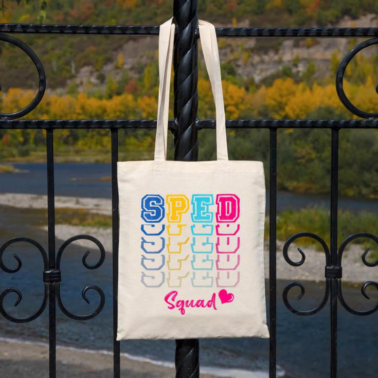 SPED Squad Proud Special Education Para Teacher Colorful Canvas Tote Bag, funny design SPED Squad Proud Special Education Para Teacher Colorful Canvas Tote Bag, funny design