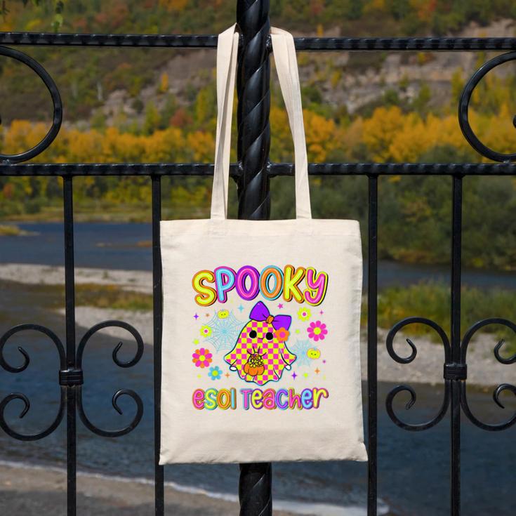 Spooky ESOL Teacher Halloween ESOL Teaching Coquette Canvas Tote Bag, funny design Spooky ESOL Teacher Halloween ESOL Teaching Coquette Canvas Tote Bag, funny design