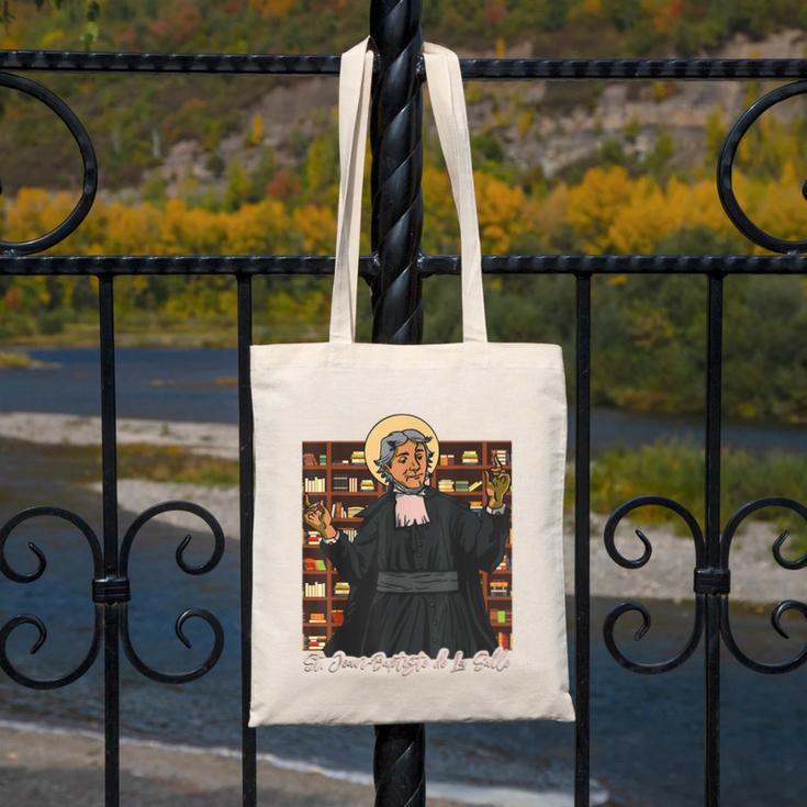 St Jean Baptiste De La Salle Patron Saint Education Teachers Canvas Tote Bag, funny design St Jean Baptiste De La Salle Patron Saint Education Teachers Canvas Tote Bag, funny design