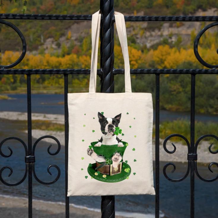 St Patrick's Day Leprechaun Boston Terrier Dog Shamrock For Men Women Kids Canvas Tote Bag, funny design
