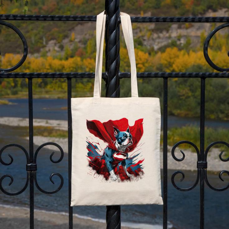 Super Power Superhero Boston Terrier Dog For Men Women Kids Canvas Tote Bag, funny design