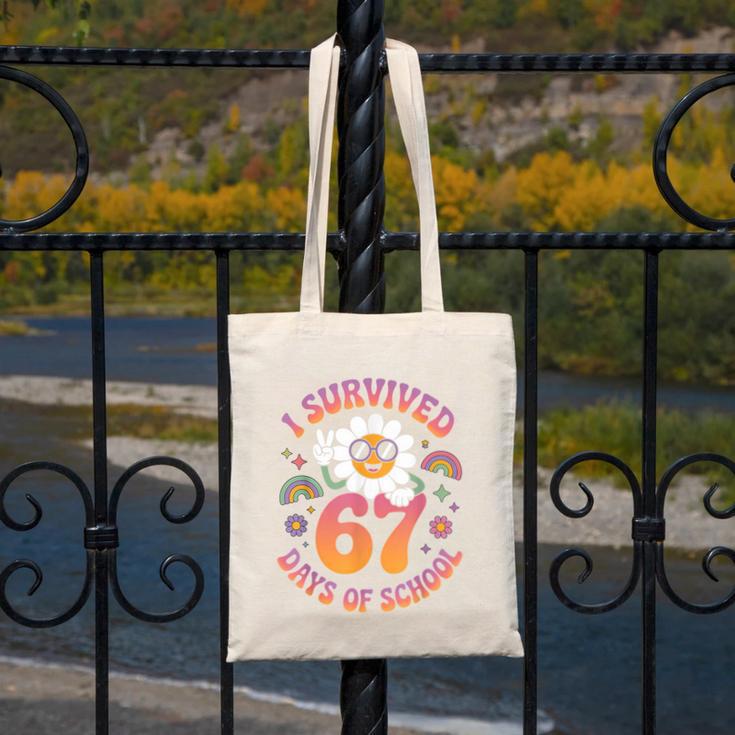 I Survived 67 Days Of School Groovy Retro Teachers Girls Canvas Tote Bag, funny design I Survived 67 Days Of School Groovy Retro Teachers Girls Canvas Tote Bag, funny design